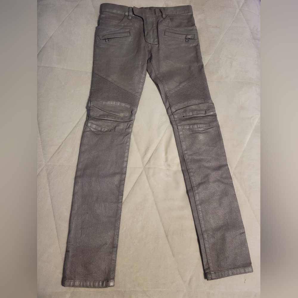 Balmain SS14 Silver Biker Jeans